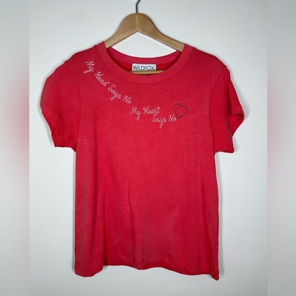 WILDFOX Pink Embroidered Just No Tee Small - Picture 2 of 5